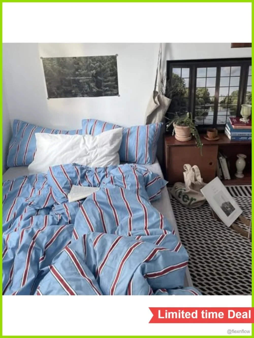 Vintage Striped Cotton Comforter Set Twin XL 3-Piece Retro Geometric